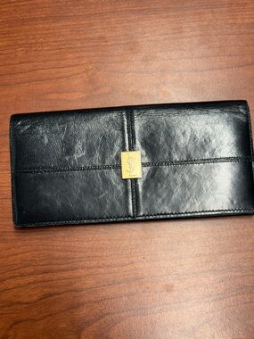 Yves Saint Laurent Black Leather Wallet with Gold YSL Plaque